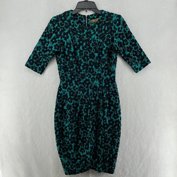 Melonie Dresses & Skirts - Melonie Dress Women's Sz 4 Green Floral Faux Wrap 3/4 Sleeves Round Neck Stretch